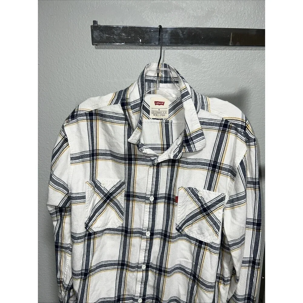 Vintage Levi's Cotton Plaid Long Sleeve Flannel Shirt Button Down Size XL